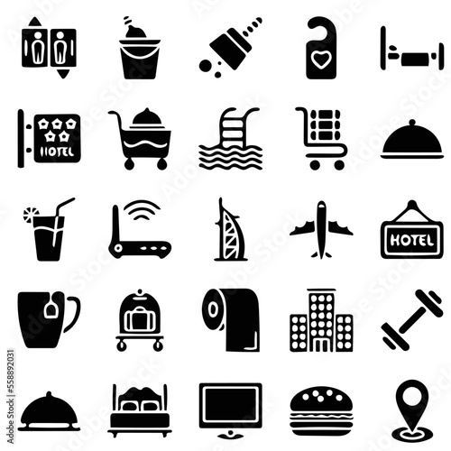 vector illustration, guest house icon set, room icon pack, place icon set, solid icon