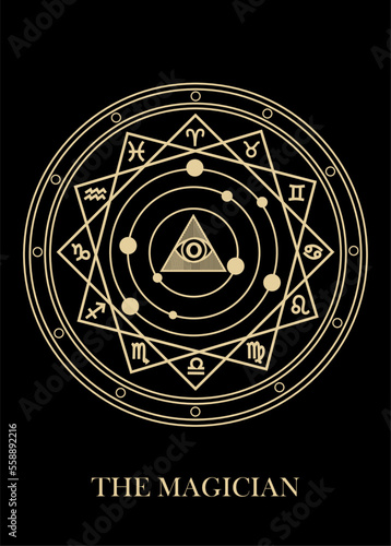 Tarot Card Minimalist Vector Illustration, The Magician Zodiac