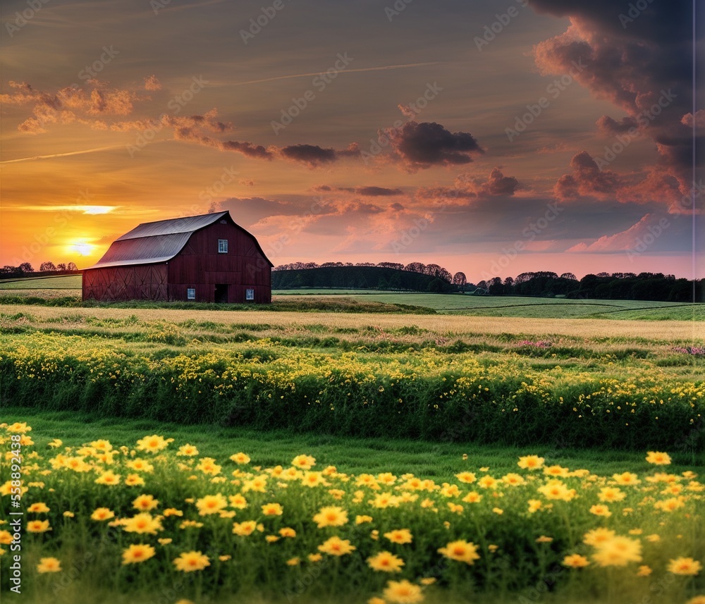 beautiful sunset over the barn field beautiful sunset over the barn field