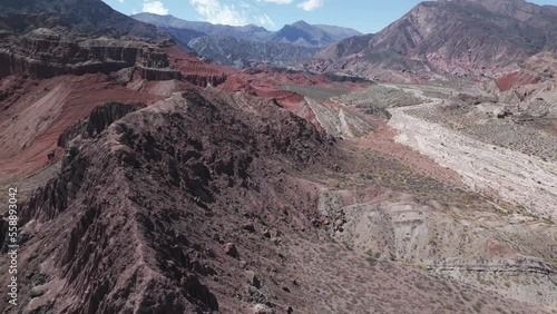 Aerial View Above Cafayate, Salta, Argentina, Quebrada del Rio de las Conchas Scenary Mountain Range, Red Stone Rock, Travel and Tourism South America photo