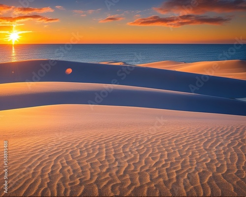 beautiful sunset over the dunes of the island of the sea