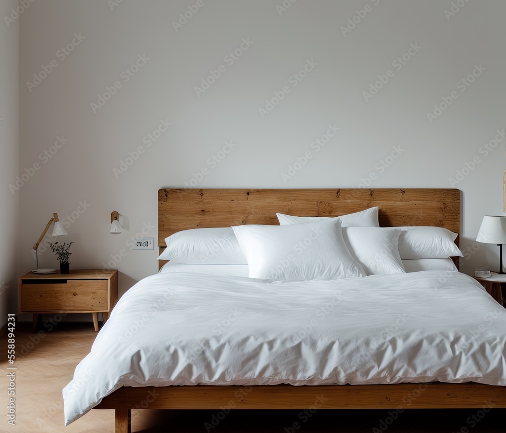 interior of modern bedroom with white and wooden furniture. interior of modern bedroom with white and wooden furniture.