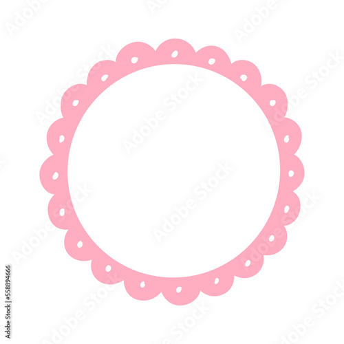 Scalloped Edge Circle Frame Badge Vector. Simple label sticker template. Cute vintage frill ornament. Vector illustration isolated on white background.