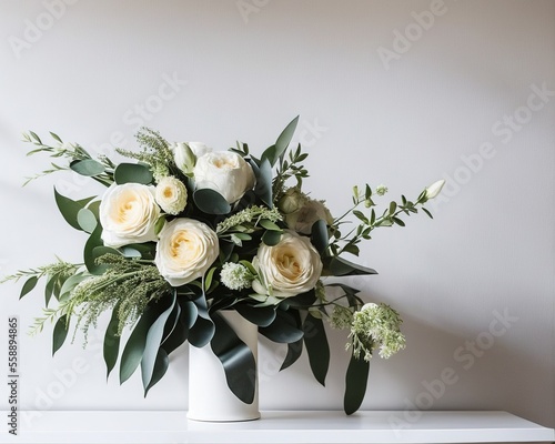 Fotótapéta beautiful bouquet of flowers in a vase on a white background