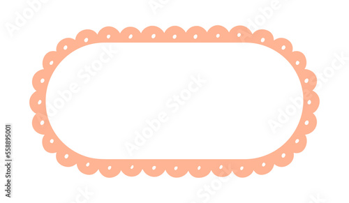 Scalloped Edge Oval Long Frame Badge Vector. Simple label sticker template. Cute vintage frill ornament. Vector illustration isolated on white background.