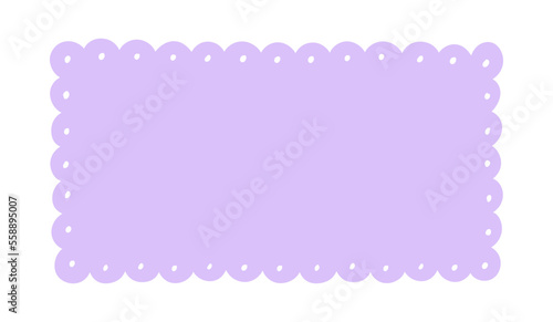 Scalloped Edge Rectangle Long Frame Badge Vector. Simple label sticker template. Cute vintage frill ornament. Vector illustration isolated on white background.