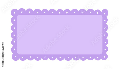 Scalloped Edge Rectangle Long Frame Badge Vector. Simple label sticker template. Cute vintage frill ornament. Vector illustration isolated on white background.