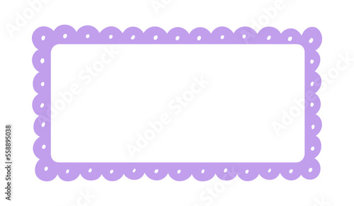 Scalloped Edge Rectangle Long Frame Badge Vector. Simple label sticker template. Cute vintage frill ornament. Vector illustration isolated on white background.