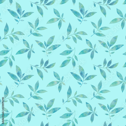 delicate watercolor seamless pattern for wallpaper. Green leaves, watercolor illustration, abstract ornament from branches