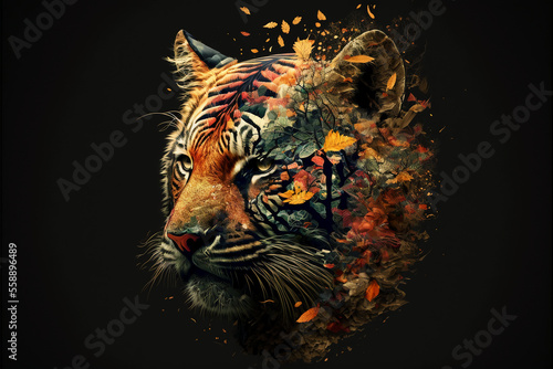 Tiger wallpaper background. The face of a tiger. Generative AI. © Worldillustrator