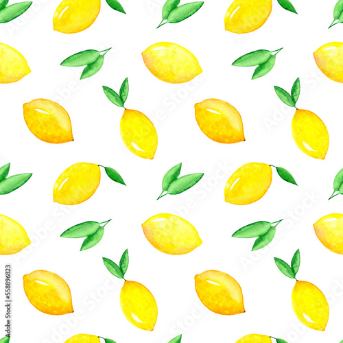 Seamless pattern watercolor abstract lemons