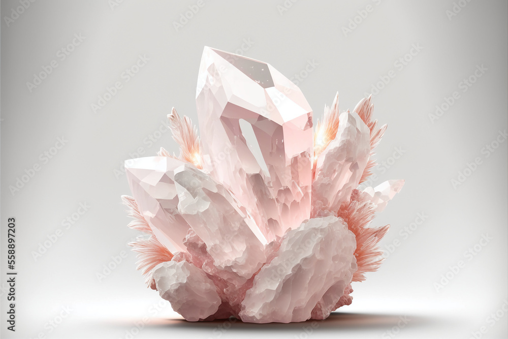 Rose quartz, variety of quartz used as a healing crystal. Generative AI. - obrazy, fototapety, plakaty 