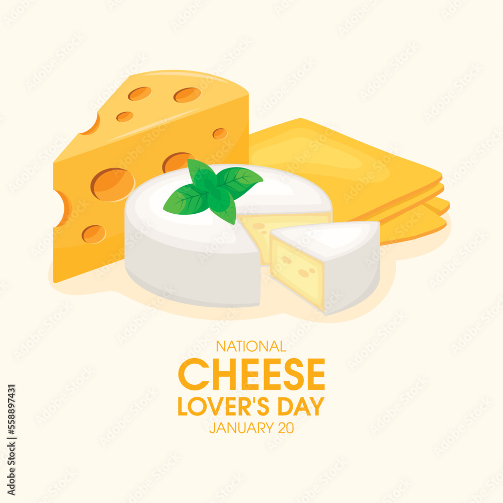 National Cheese Lover's Day vector. Camembert, emmental and sliced