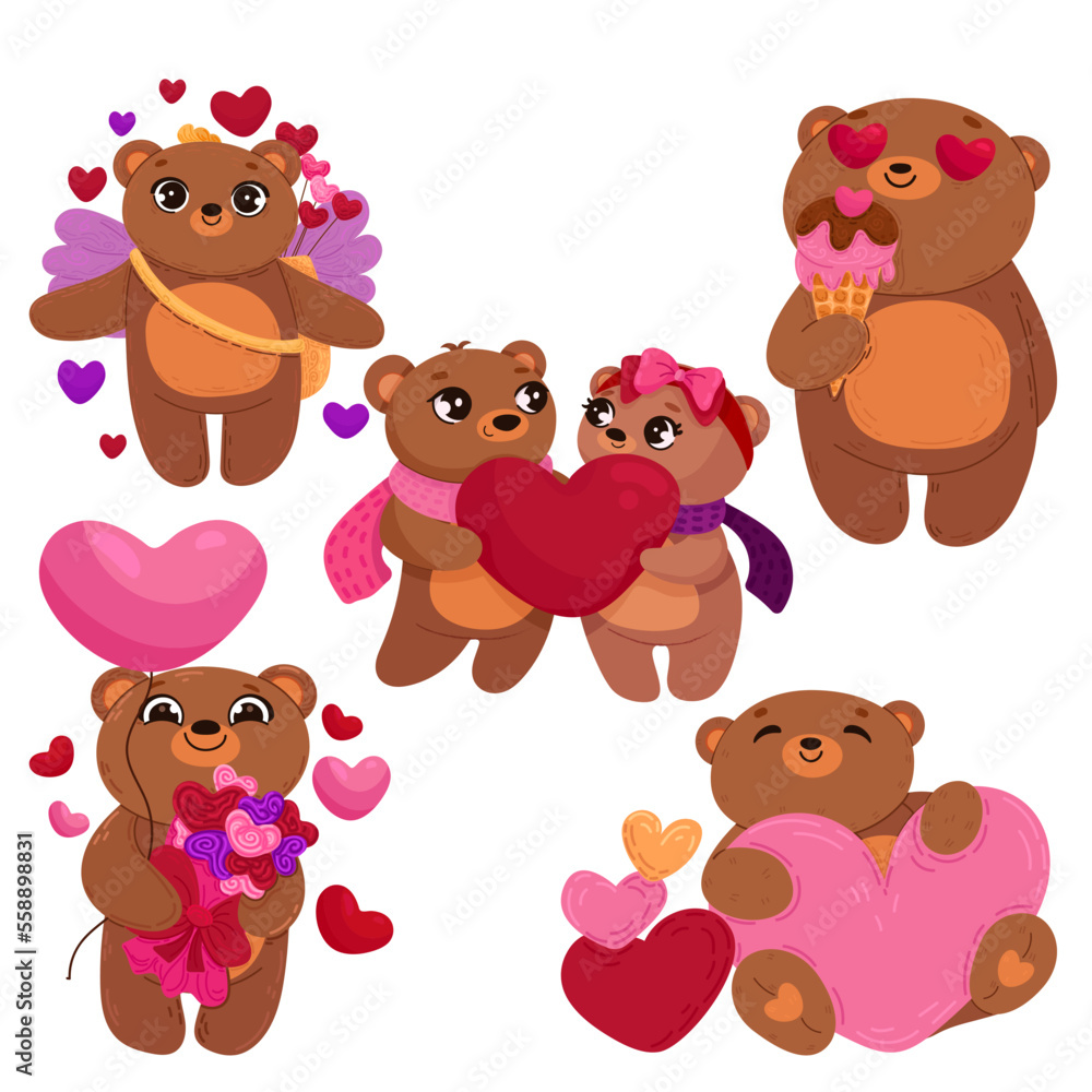 Cute bear character set isolated. Happy Valentine s day vector illustration in cartoon style. Cute bear character set isolated. Happy Valentine s day vector illustration in cartoon style.