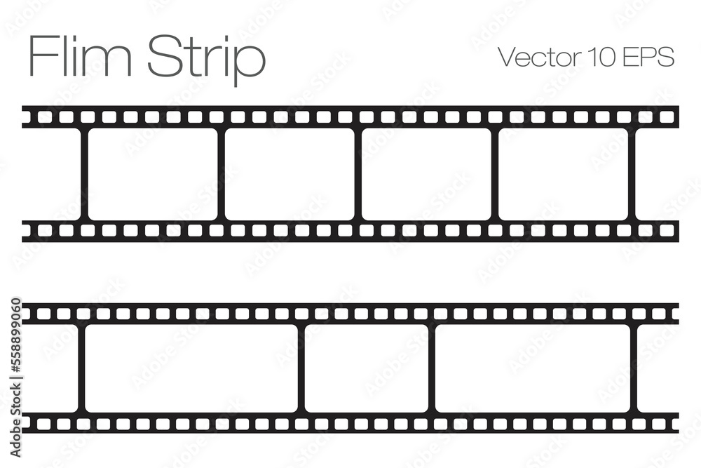 film strips collection. Old retro cinema movie strip. Video recording. Vector illustration.