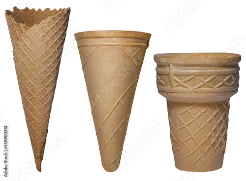 Close up template set of ice cream waffle cones