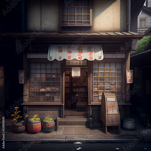 Front side of a traditional japanese shop  generative ai