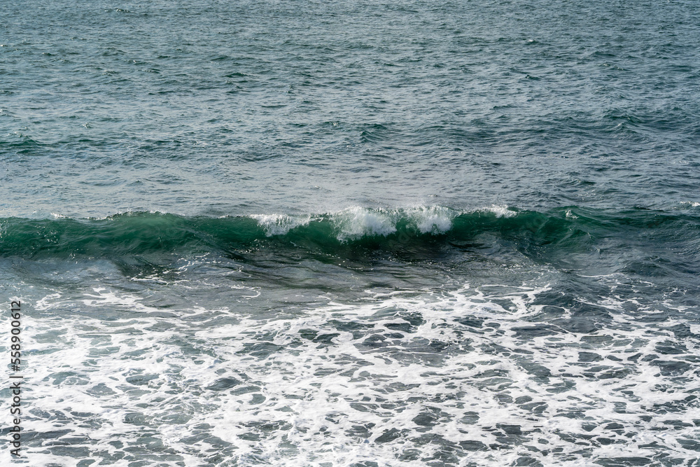 Fototapeta premium The waves of Black Sea run to seashore. Waves of the traditional color of the sea wave blue, turquoise, green, gray as an ideal background for theme of relaxation. Elegant nature concept for design