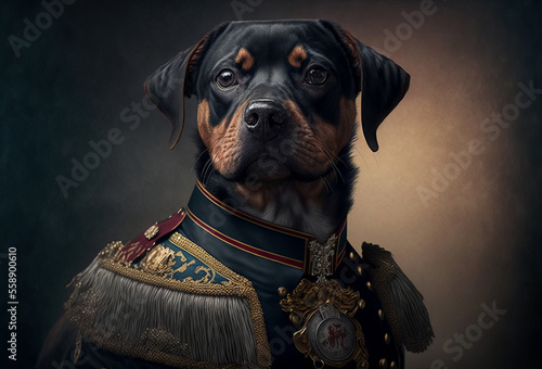 Foto A portrait of a dog wearing historic military uniform