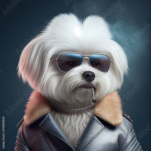 Portrait of a maltese dog like an agent, generative ai