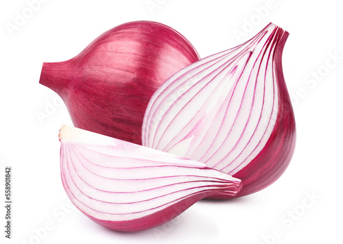 Delicious red onions, isolated on white background