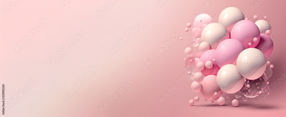 Valentine's Day pink balloons card with copy space, Generative AI