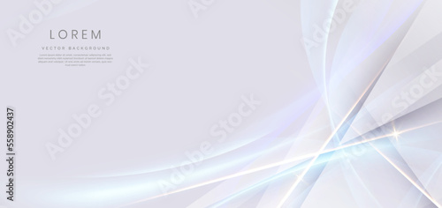 Abstract white background light blue shape with gold lines curved wavy with copy space for text. Luxury style template design.