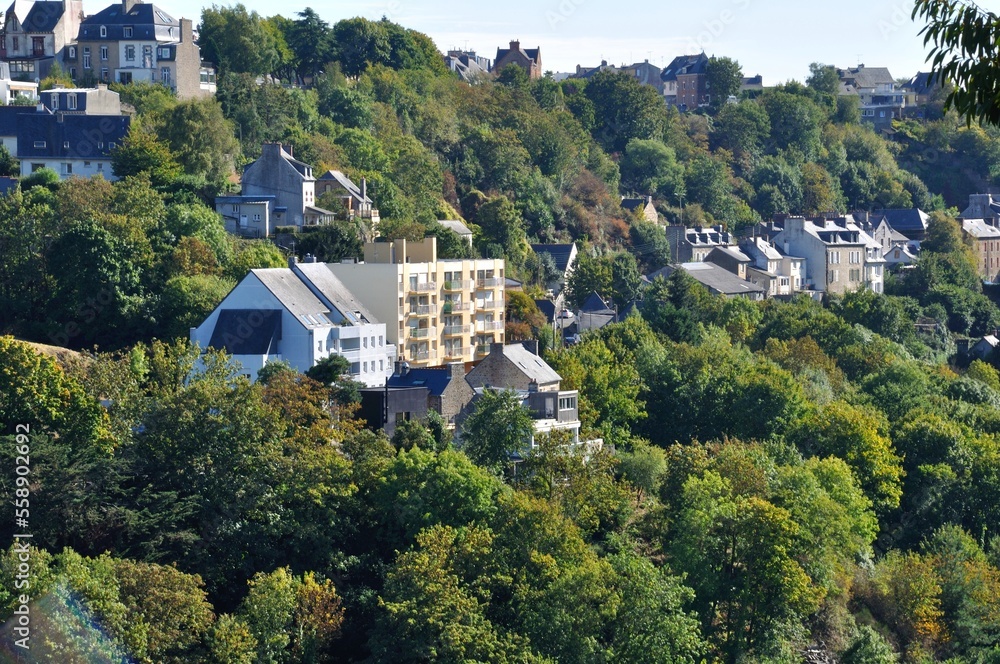 Saint-Brieuc  in Brittany, houses on hill