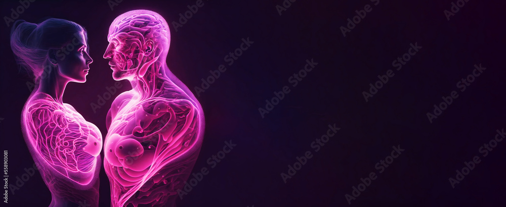 Valentine's Day Young couple card with copy space, Generative AI Valentine's Day Young couple card with copy space, Generative AI
