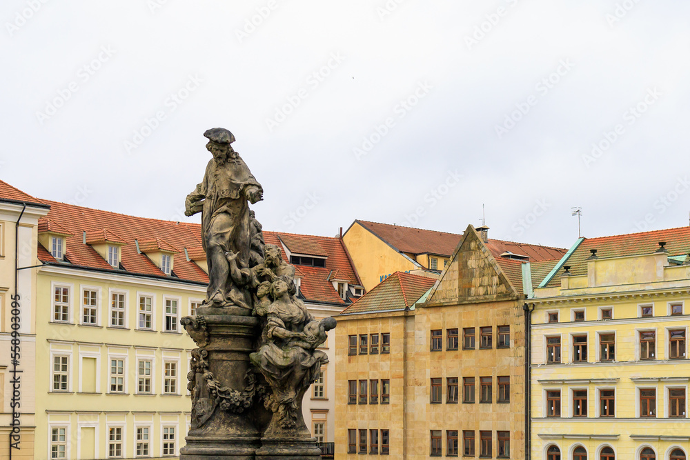 Obraz premium Ancient medieval sculptures on the Charles Bridge. Background with selective focus