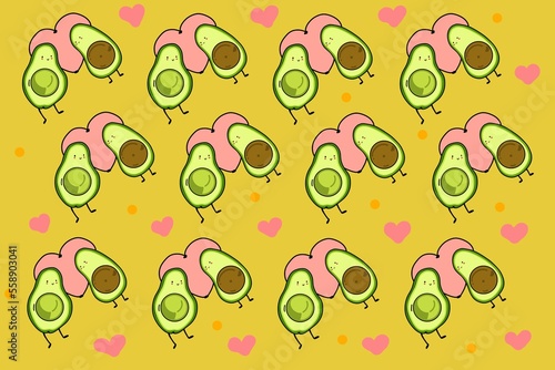 cute avocado couple patternn background photo