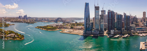 Fotografia, Obraz Panoramic aerial drone view of Barangaroo waterfront precinct in Sydney City, NS