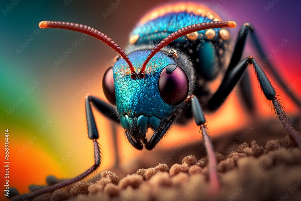 Fototapeta premium Macro photography of a ant. Generated AI image 