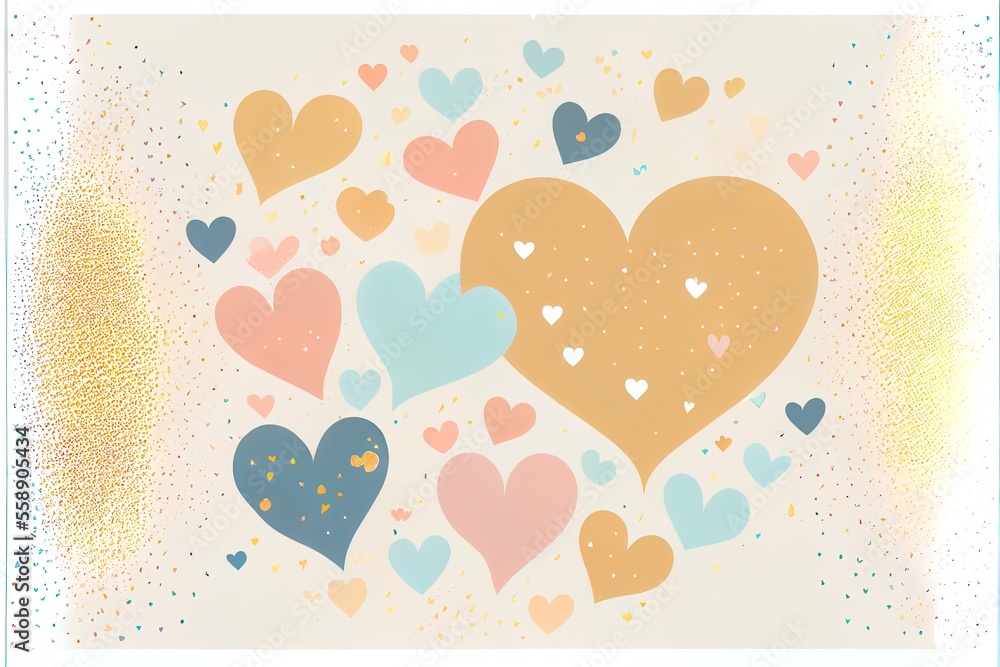 Hearts isolated from the background with pastel colors. Great as valentine's day postcard or background.	