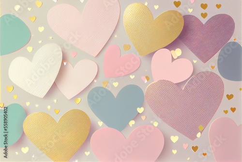 Hearts isolated from the background with pastel colors. Great as valentine's day postcard or background. 