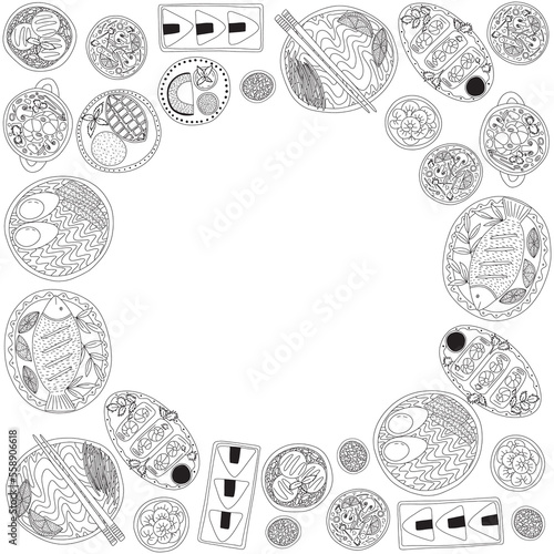 Vector set of Thai cuisine dishes frame. Different kinds of Thai food set isolated.