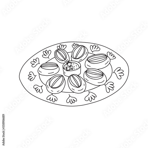 Vector natonal dish from dough and meat. Hand drawn plate with manti illustration