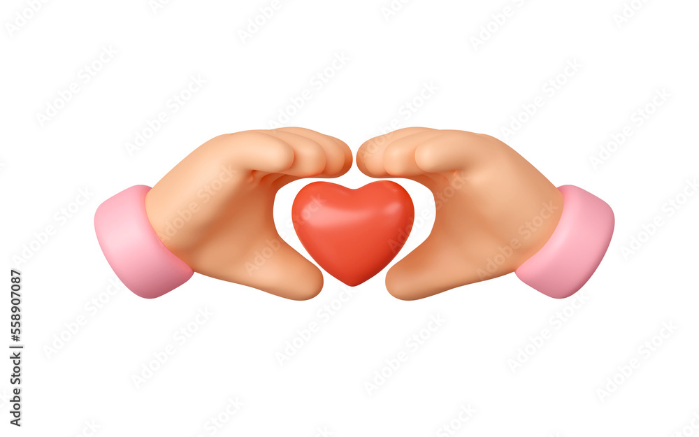 3d icon hands gesture with red heart. cartoon heart symbol isolated on ...