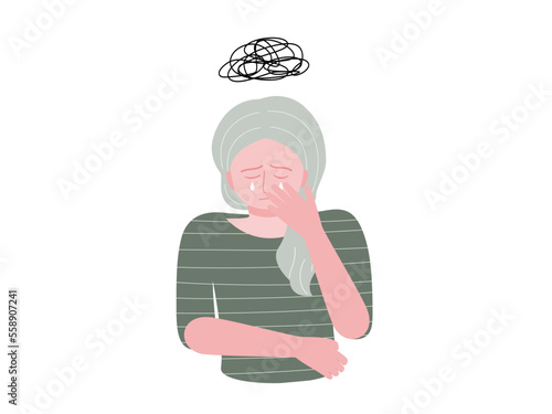 Isolated of a woman stand alone and crying with stress or anxiety.