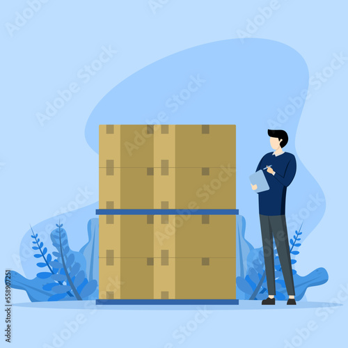 Procurement and asset management concept, businessman procurement manager inspect supply assets, manage or purchase company equipment, goods and services, audit and check prices and depreciation.