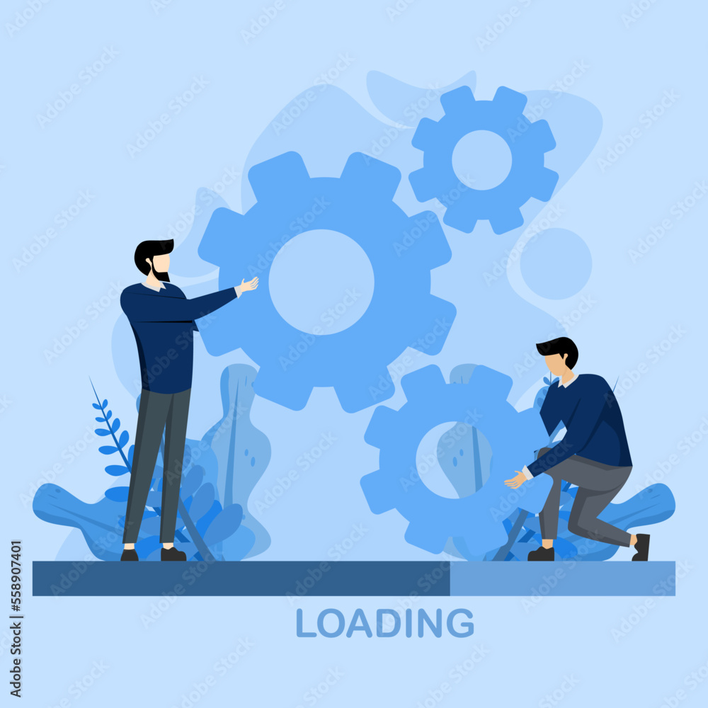 Working in progress concept, project management concept, team with gear