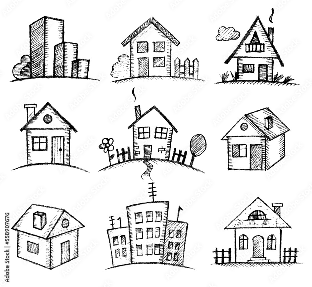 Sketch houses icon set