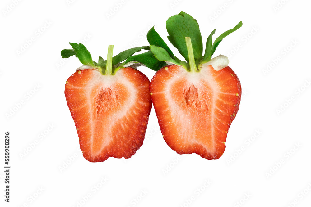 Strawberry half isolated on white background. Fresh berry with clipping path and full depth of field Strawberry half isolated on white background. Fresh berry with clipping path and full depth of field