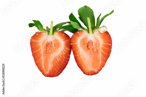 Wallpaper Mural two halves of strawberries on a white background. the red berry is isolated on white. Sweet Couple Torontodigital.ca