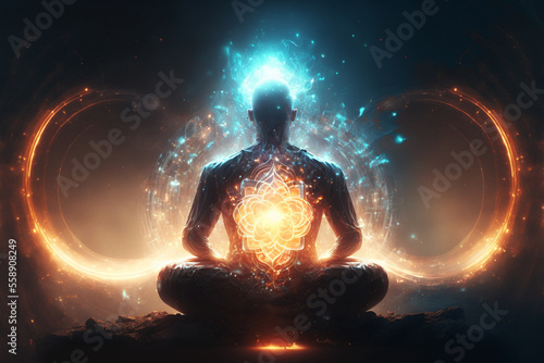 Obraz na płótnie Generative AI illustration of spiritual awakening enlightment meditation