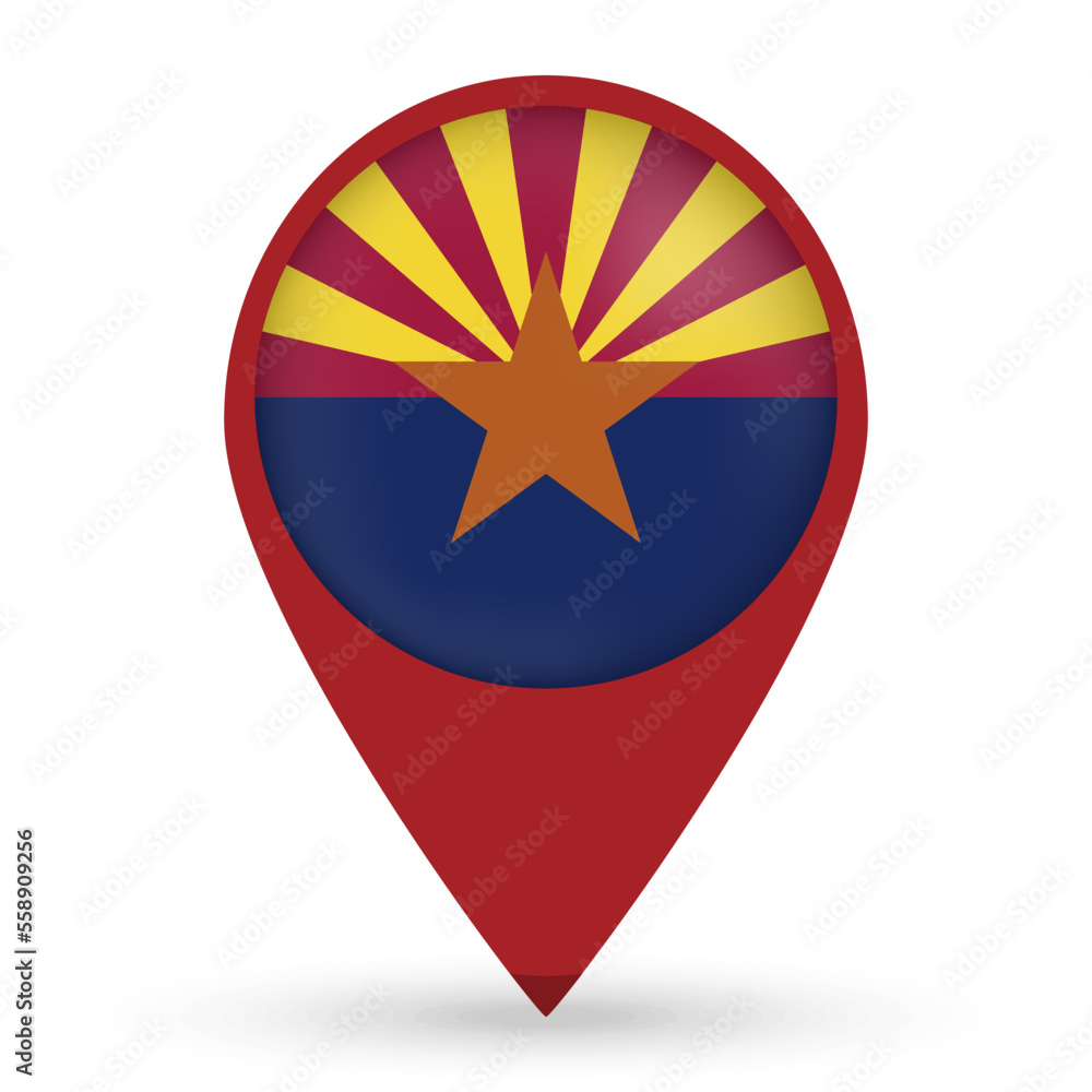 Arizona state map pointer with shadow on white background. Vector illustration. Arizona state map pointer with shadow on white background. Vector illustration.