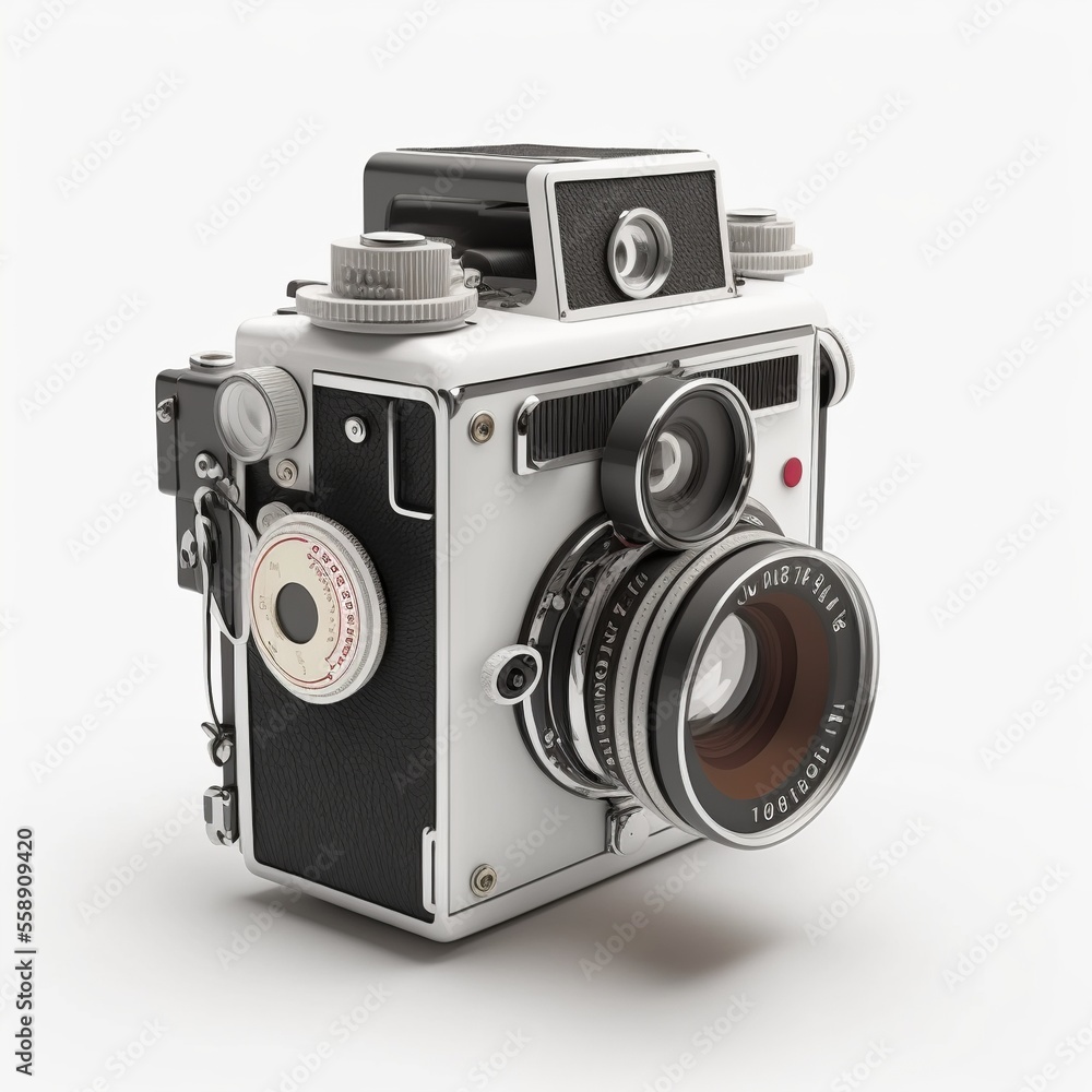 Old camera illustration, white background. AI Old camera illustration, white background. AI