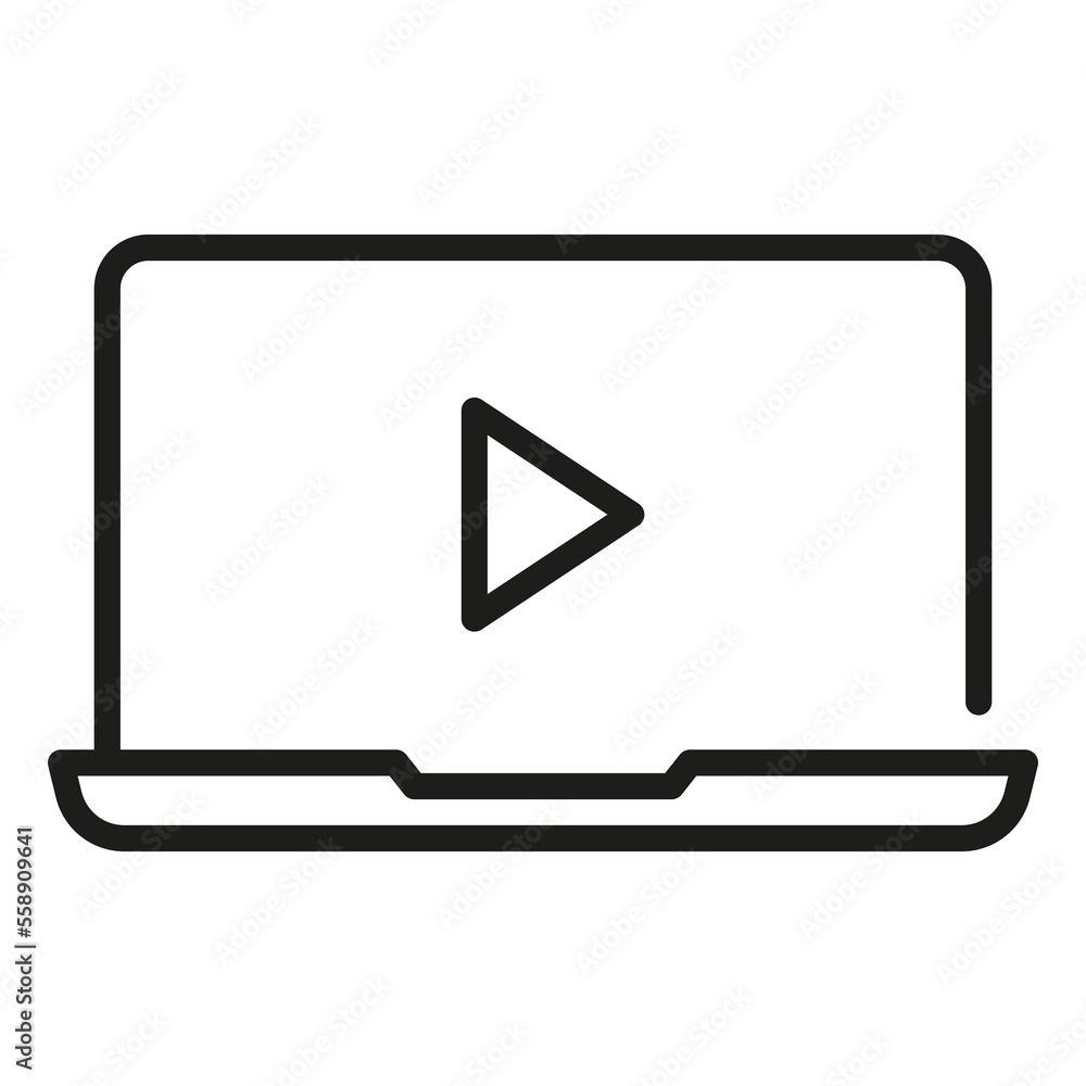 Laptop with media player button outline icon