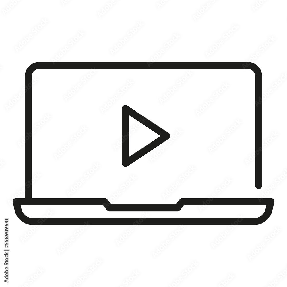 Laptop with media player button outline icon Laptop with media player button outline icon