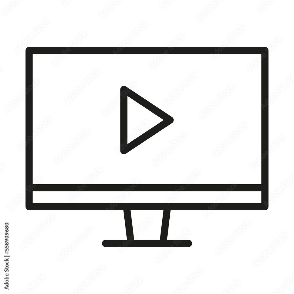 monitor with play button sign. Vector line icon monitor with play button sign. Vector line icon